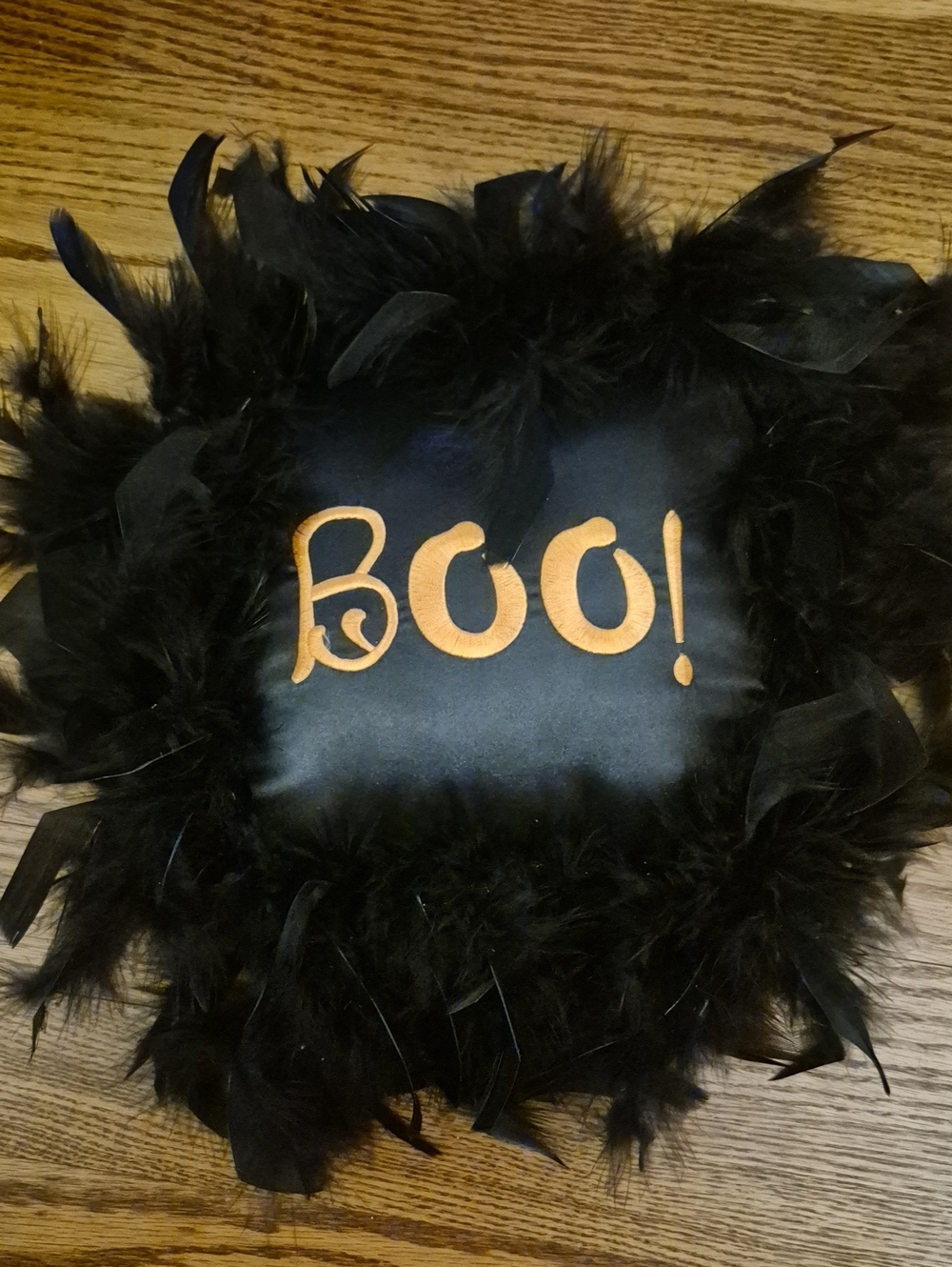 BOO! Black Feathered Halloween Decorative Pillow